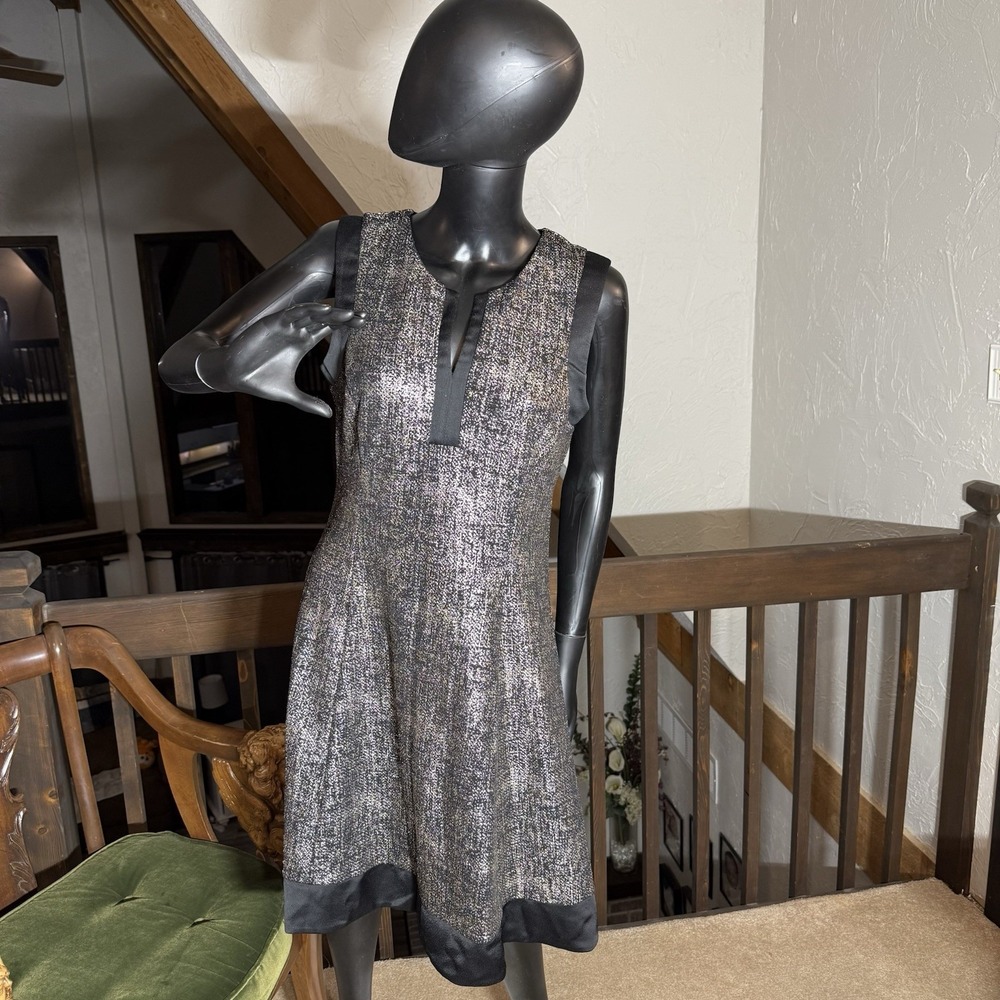 Roz & Ali WMNs 10 Sleeveless Fit &Flare Silhouette Metallic Dress Silver Shimmer